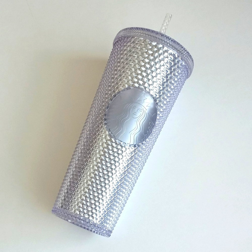 Starbucks Silver Bling Iridescent 24oz Studded Cold Cup Tumbler Lid with Straw